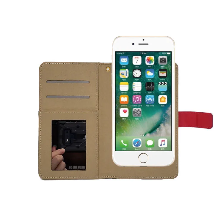 Mirror Card Slots Universal PU Leather Portable Wallet Mobile Phone Case For iPhone