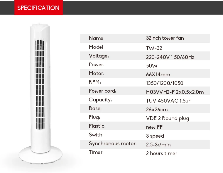 China Factory Ce Rohs 32 Inch Air Tech Tower Fan Parts Home & Office