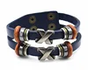 Wholesale multilayer Fashion Punk Alloy X Letter Stud Black Adjustable Plain Leather Wrap bangle Bracelet