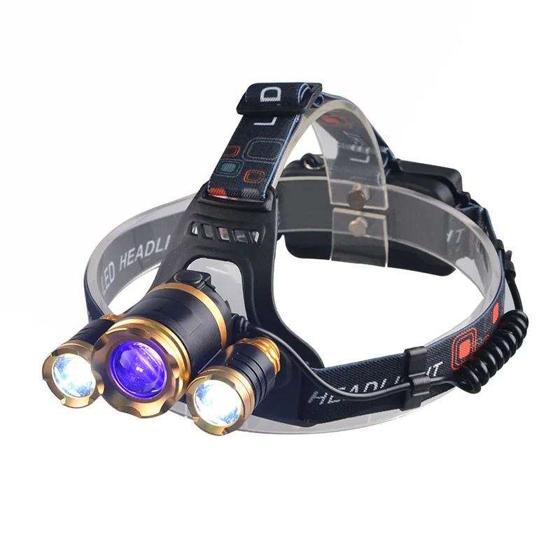 3pcs Led Double Lights Head Torch White + Uv Dual Led 18650