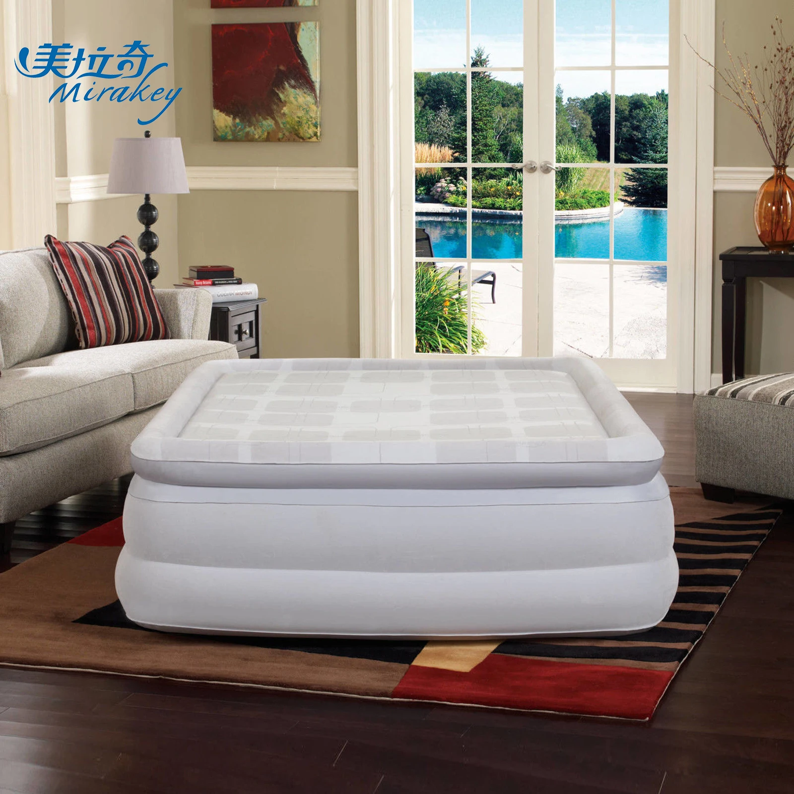 Mirakey Queen DuraBeam High Rise airbed Mattress Luxurious memory air bed inflatable mattress with built-in pump