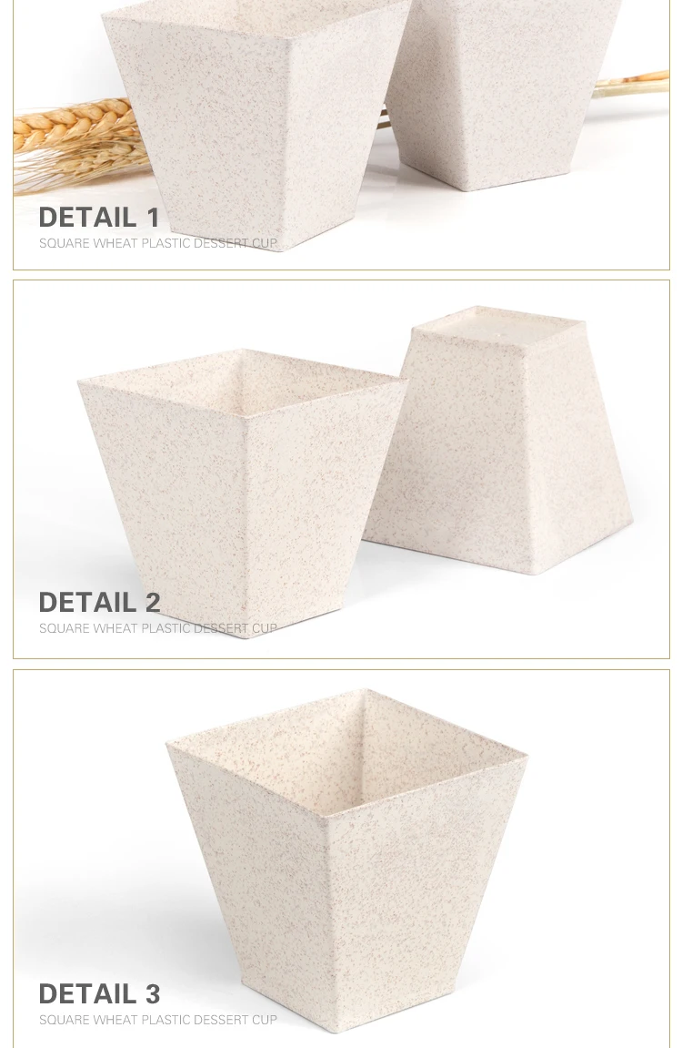 Best Selling ice cream square mousse plastic dessert cup biodegradable wheat straw cup