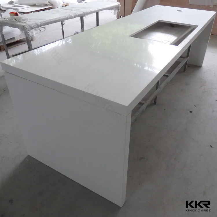 Restaurant White Table Tops Marble Look Kkr Solid Surface