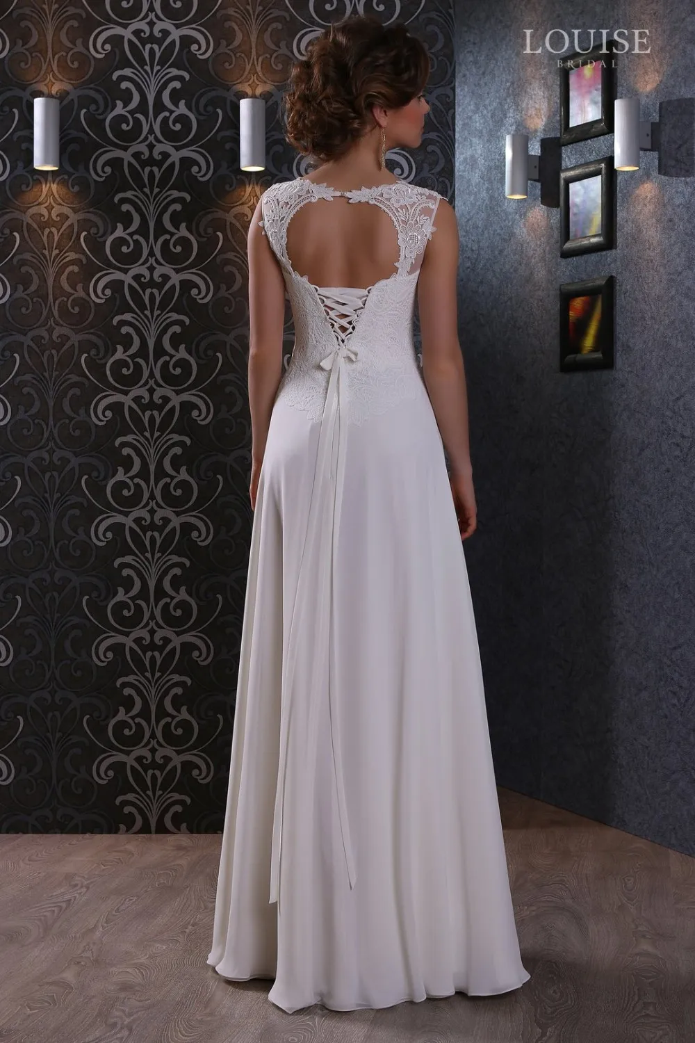 Lbss15 2016 Summer Style Silk Chiffon Bridal Wedding Dress Keyhole