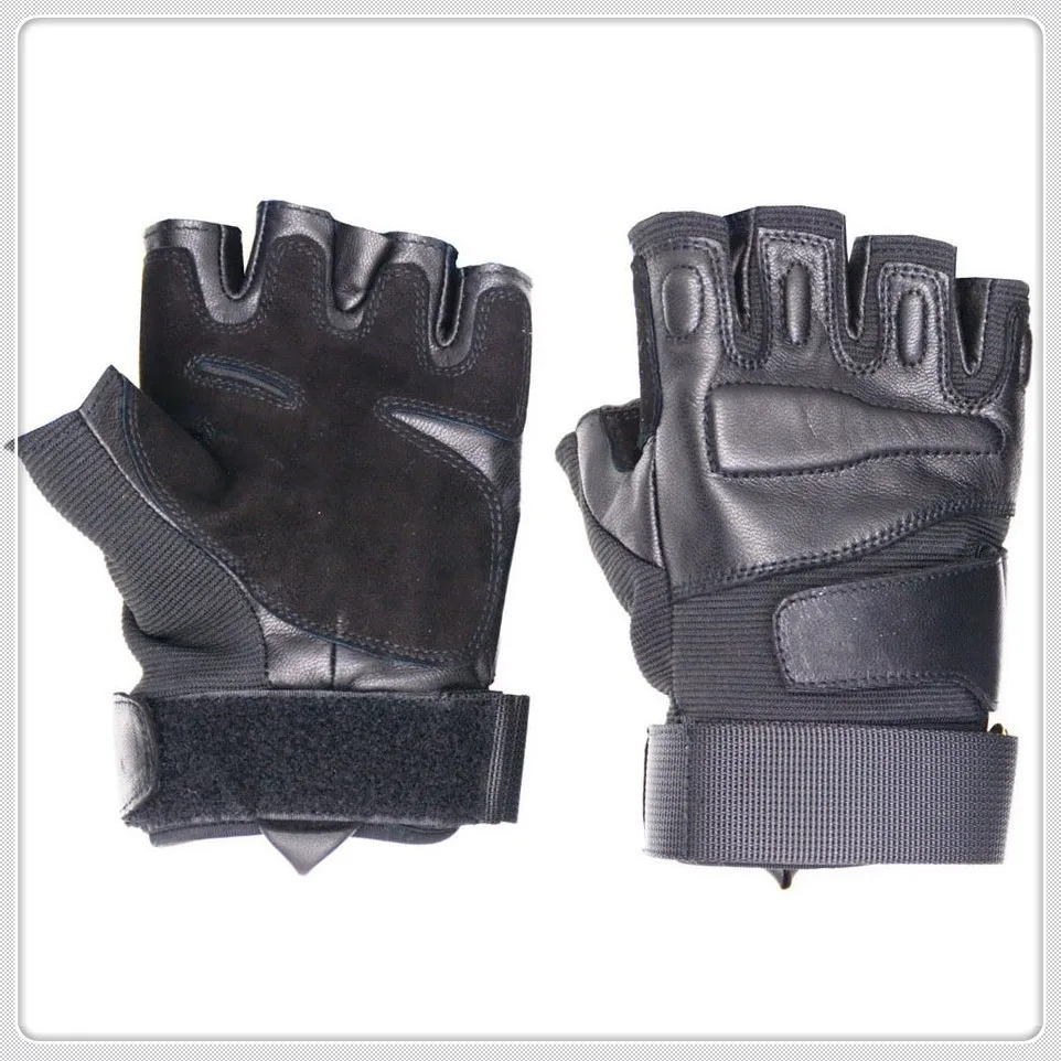 Synthetic Leather Long Fasten Strips Padded Knuckle Fingerless Police ...