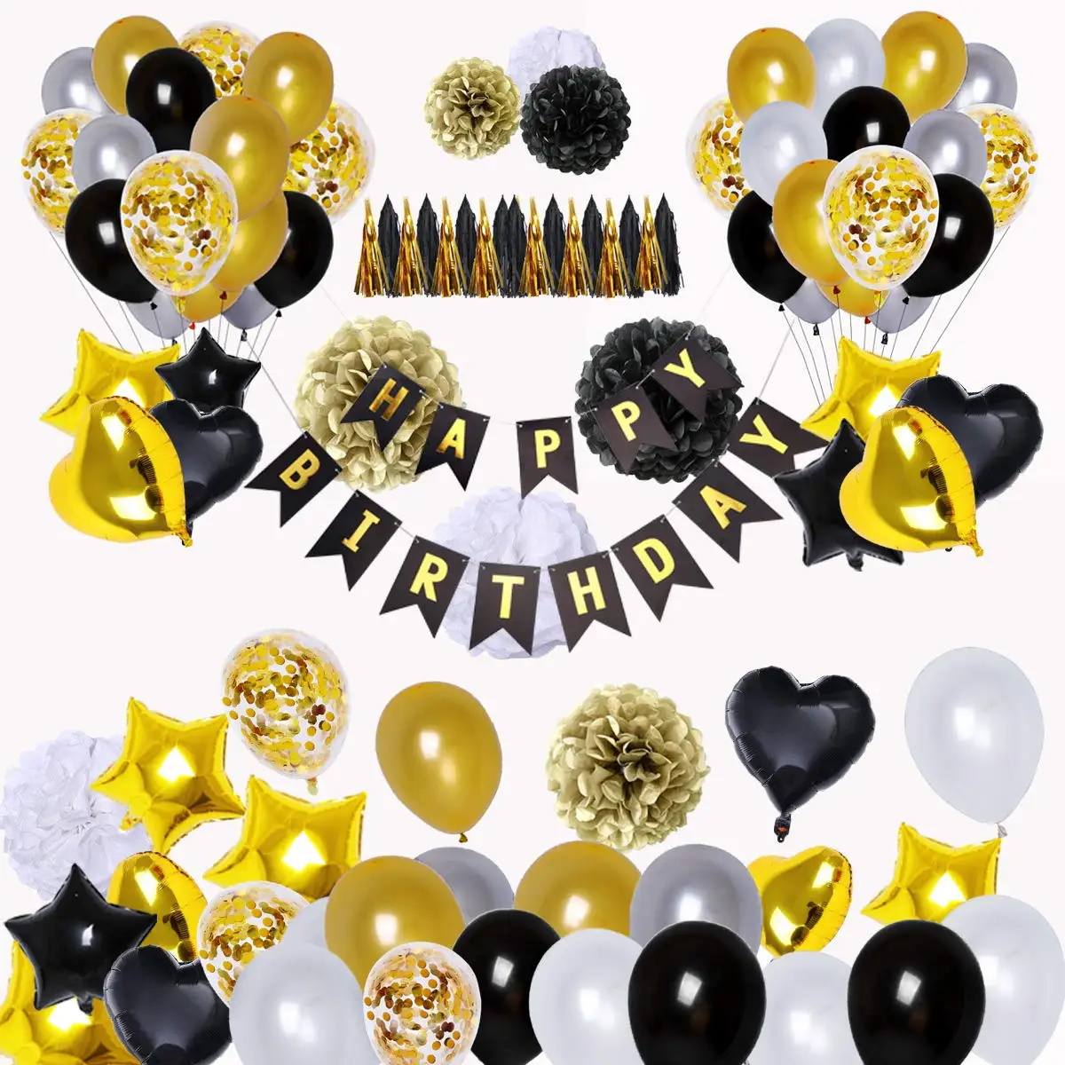 90 Pcs Happy Birthday Banner Star Heart Foil Balloons,18th ...