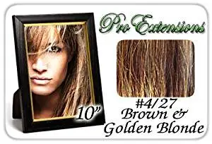 10" Inch #4/27 Brown w/ Golden Blonde Highlights Pro Extensions Human Hair Extensions