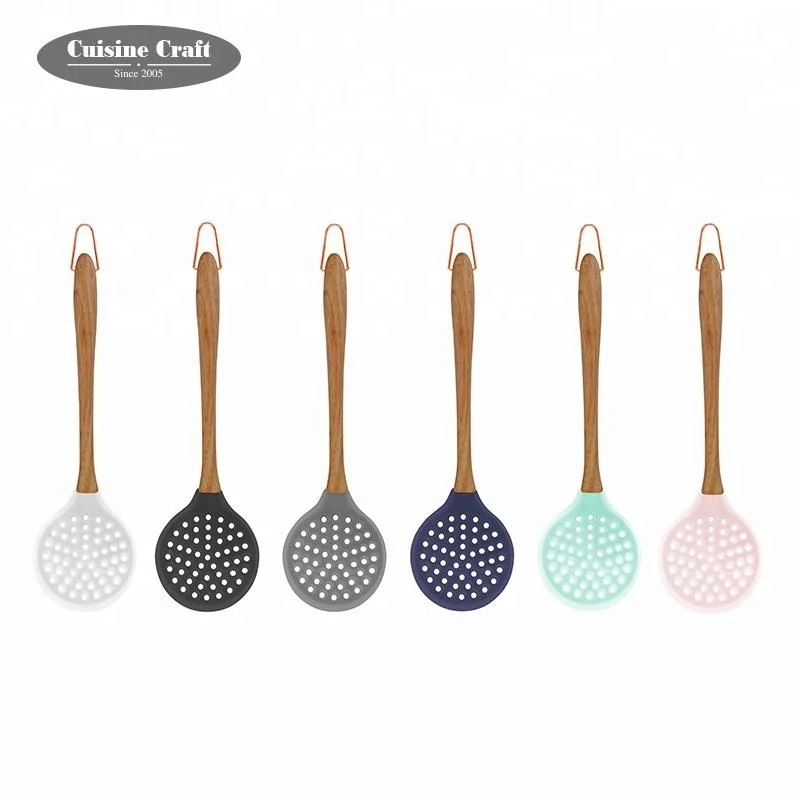 Ecofriendly Kitchen Utensils Silicone Skimmer With Acacia Wood Handle
