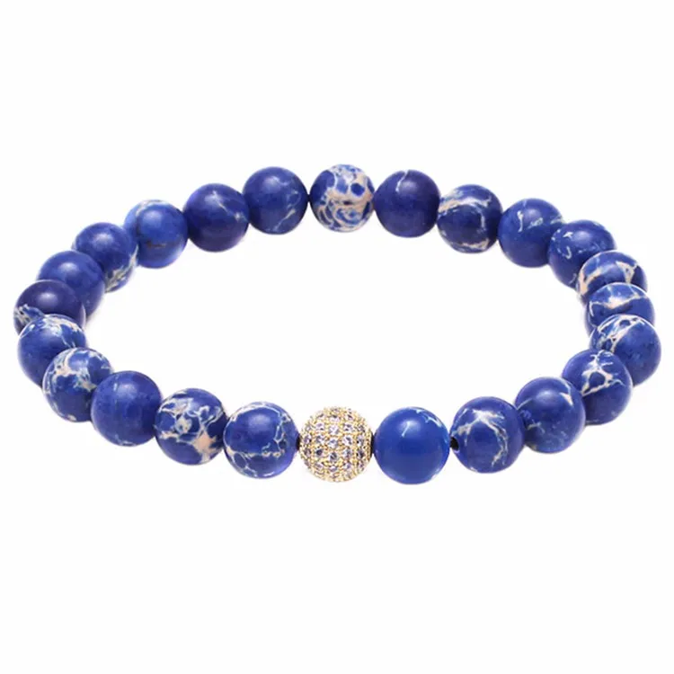 Elastic Rope Micro Inlay Zircon Fashion Sea Sediment Jasper Beaded Bracelet