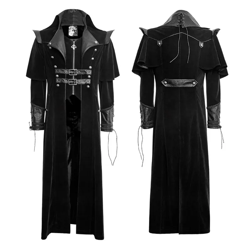 Y-636 Gothic cool leather belts crimp shoulder zip-lined men long coat