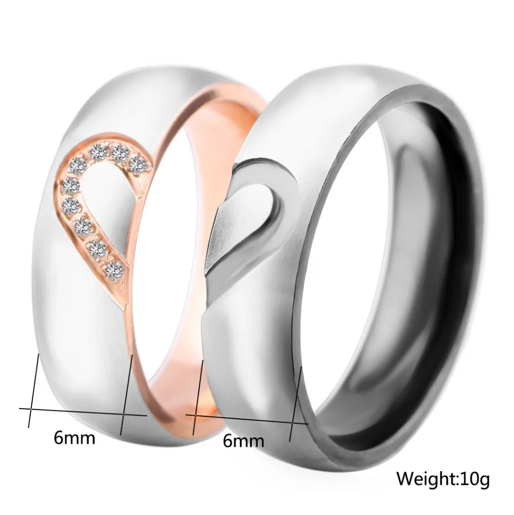 Wedding Jewelry Personalized Halfand Half Heart Couple Ring Sets For