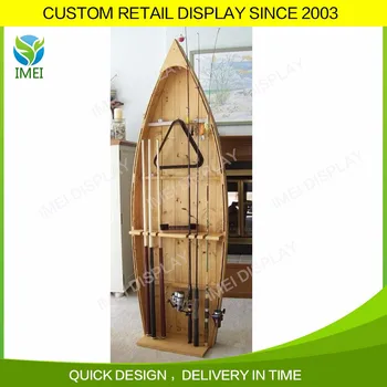 Store Unusual Design Boat Display Wooden Fishing Rod Rack 