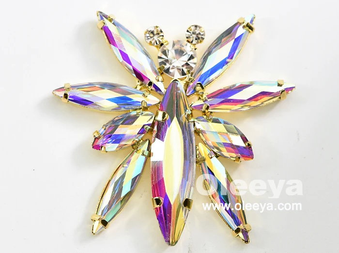 Wholesale Hight Quality Bling 6.5x14cm Rhinestones Crystal Stone Brooch Glass Bodice Rhinestone Appliques for Wedding Dresses