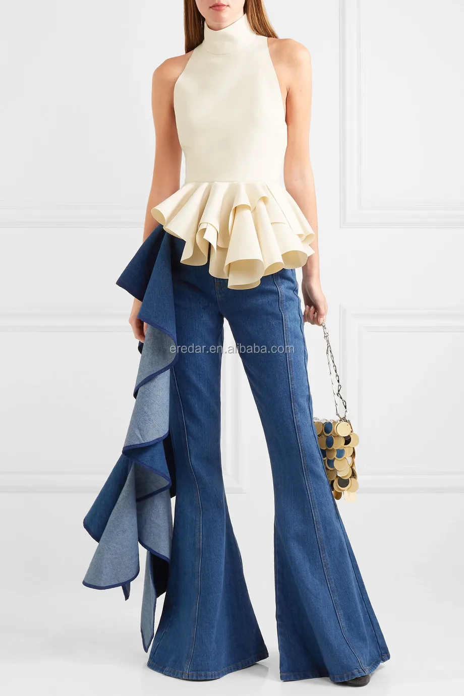jeans with ruffles on the side