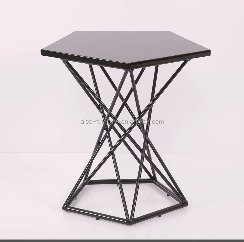 Latest Modern Design Side Table Metal Leg Mdf Top Black Industrial End