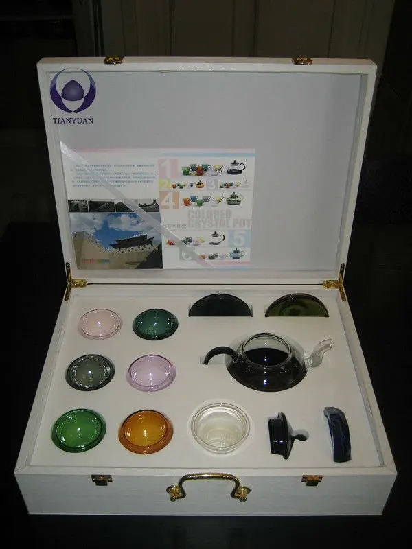 heat resistant hand made colored glass tea sets