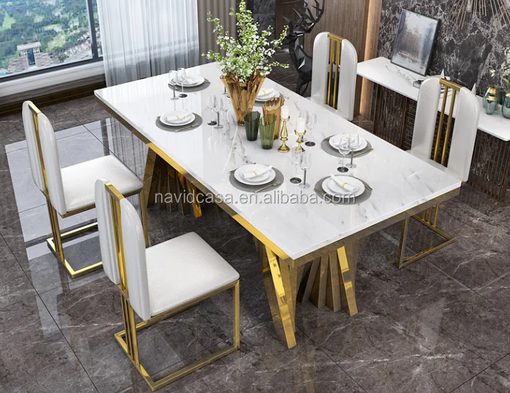 A8091 Gold Stainless Steel Luxury Dining Table Set
