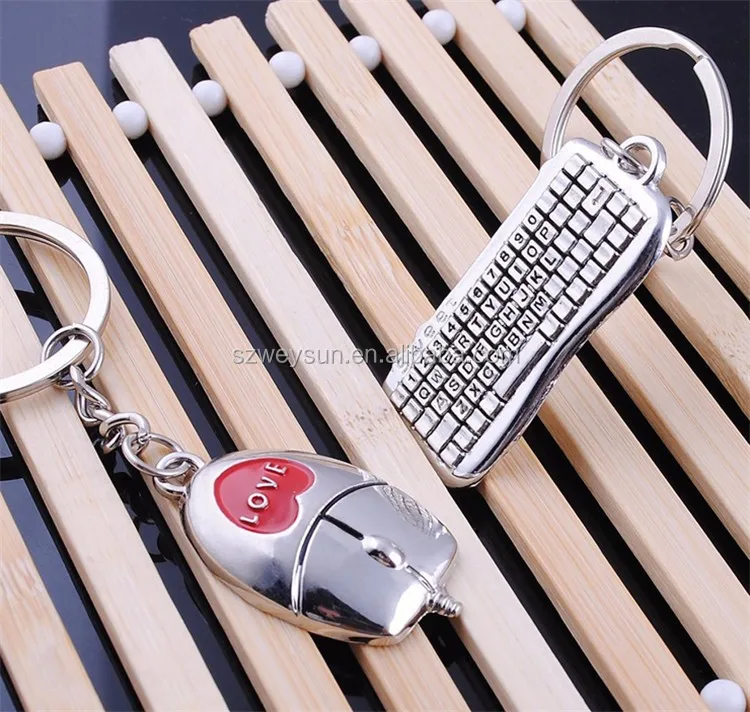 Sweet Computer Mouse Keyboard Keychain Metal Lettering Keyring