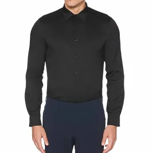 OEM factory custom tailored slim fit solid stretch long sleeve black woven mens dress shirt OEM factory custom tailored slim fit solid stretch long sleeve black woven mens dress shirt