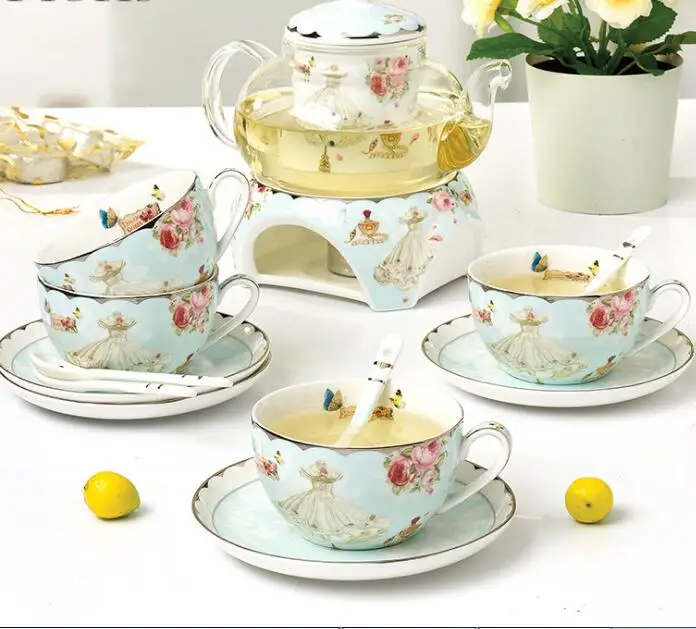 Cts005 Ceramic Bone China Tea Set With Glass Teapot Buy Porcelain