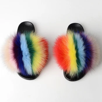 Wholesale Colorful Flip Flops Slippers Rubber Unisex Real Fur Slippers Slides - Buy Comfort ...
