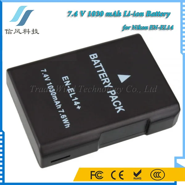 Black 7.4 V 1030 mAh Li-ion EN-EL14 Battery for Nikon D5100 D5200 D3100 D3200 P7100 P7000