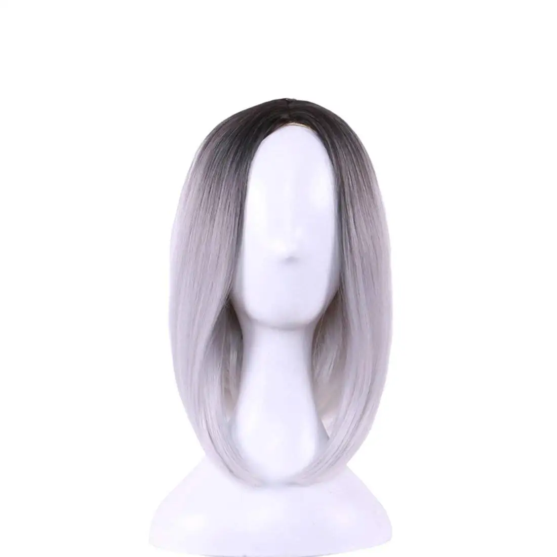 Pengruizhi 12" Bob Wig Short Straight Black to Grey Cosplay Wig Synthetic Wig for Women with Free Wig Cap(Ombre Grey)