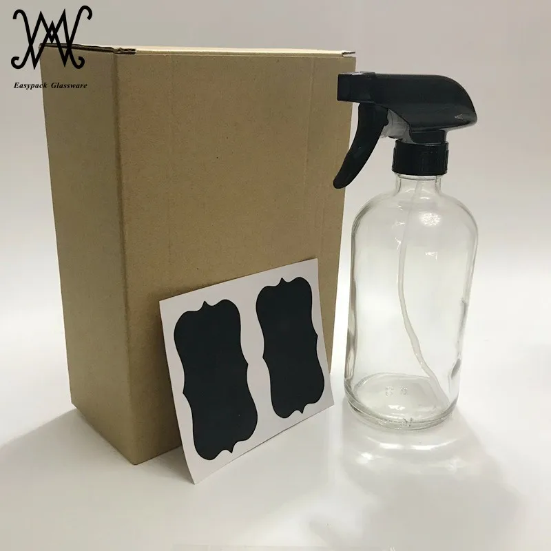 Download 16oz 500ml Clear Boston Round Glass Bottle With Trigger ...