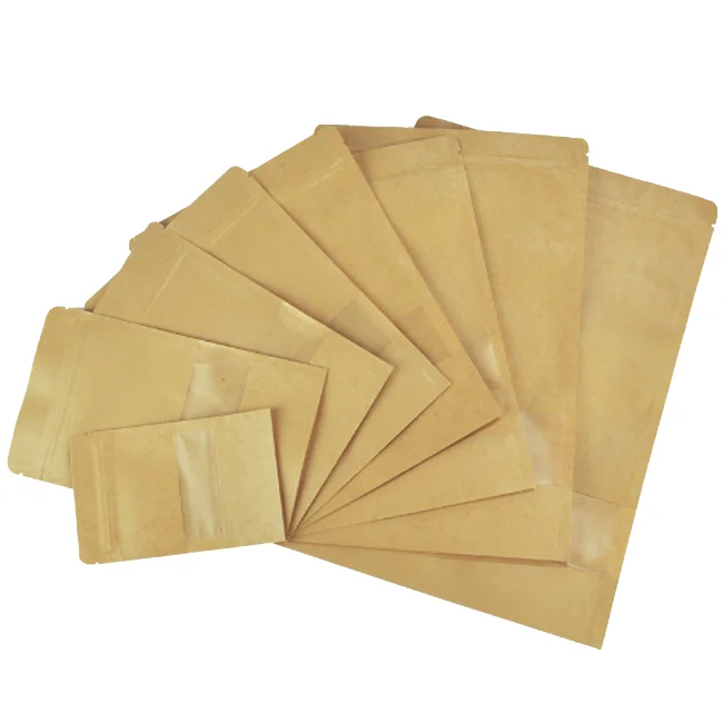Kraft paper eight side sealed bag with frosted window for food use