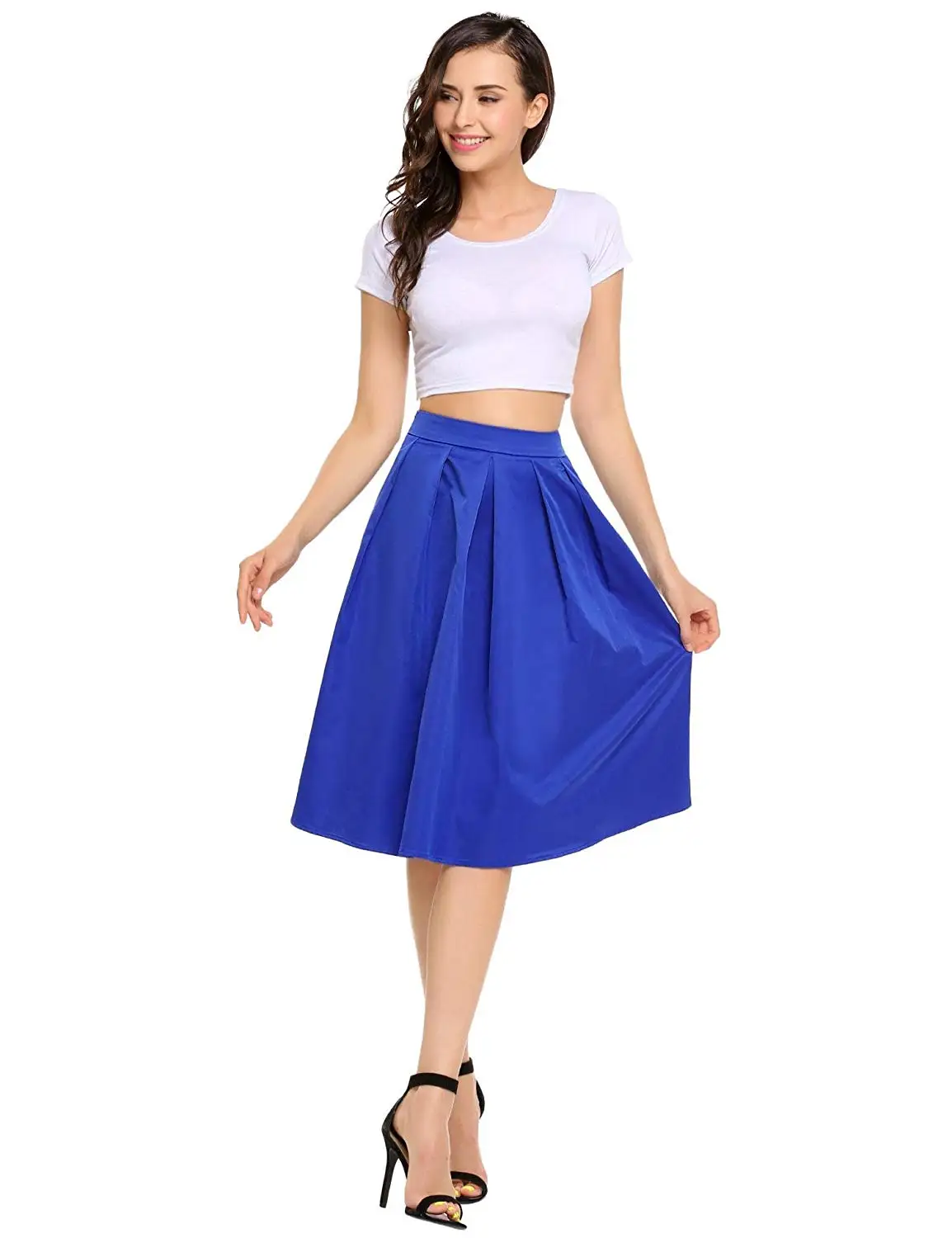 Casual Clothing, Shoes & Jewelry Meaneor Womens High Waisted A line Street  Skirt Skater Pleated Full Midi Skirt