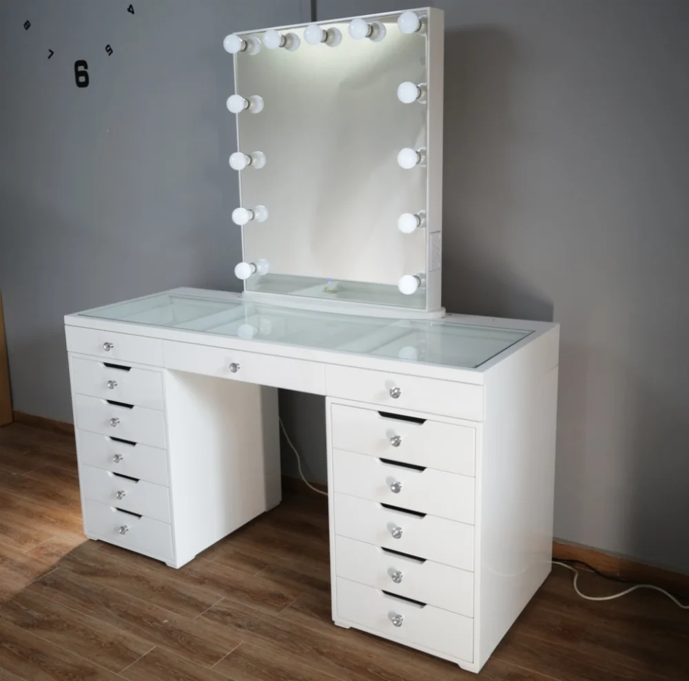 makeup vanity mirror with lights and desk