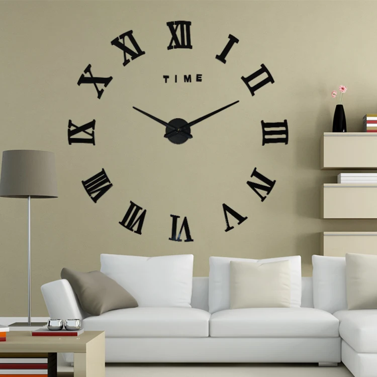 2015 New fashion 3D big size wall clock mirror sticker DIY wall clocks home decoration wall