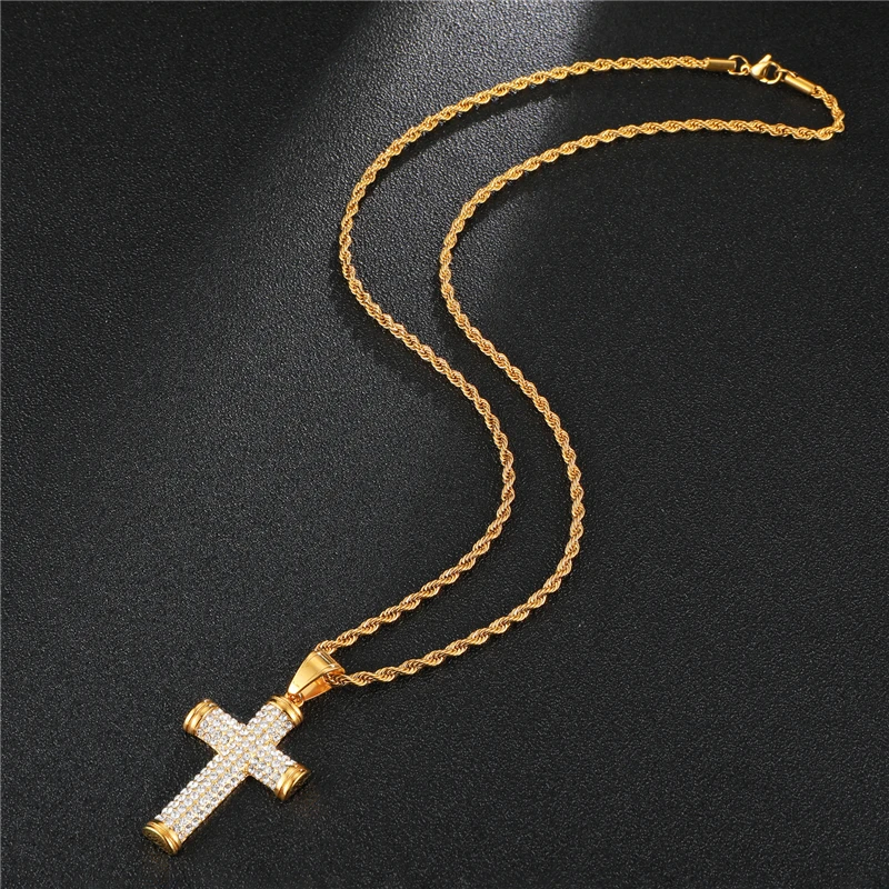 Round Diamond Gold Cross Necklaces 18 K 
