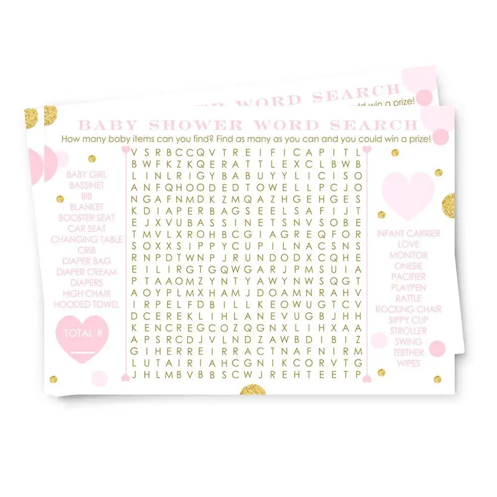 Baby Shower Word Search Game Unisex Pack for 50 guest supplies Sheet Size 5.31 X 8.26 inches