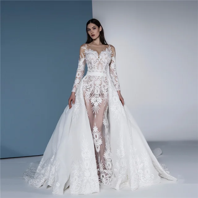 Luxury Laces Wedding Dress 2018 Muslim Long Sleeve Mermaid Wedding