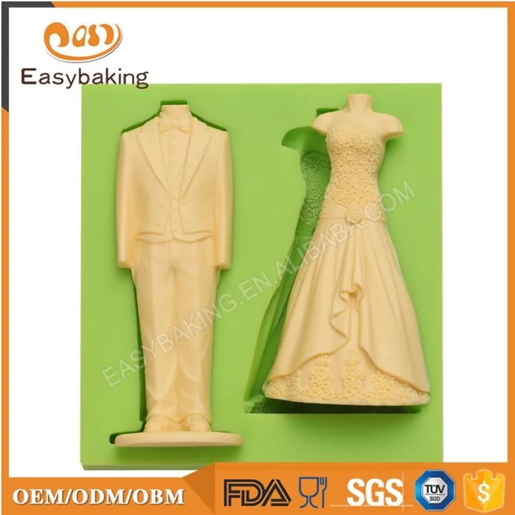 ES-1730 Factory outlet party dress shape 3D silicone fondant cake decoration mold
