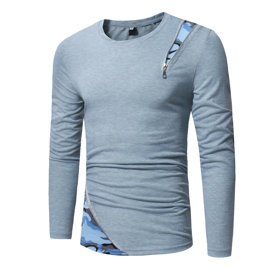 Mixed Fabric Cotton Men Long Sleeve T-shirt Patchwork Solid - Buy T ...
