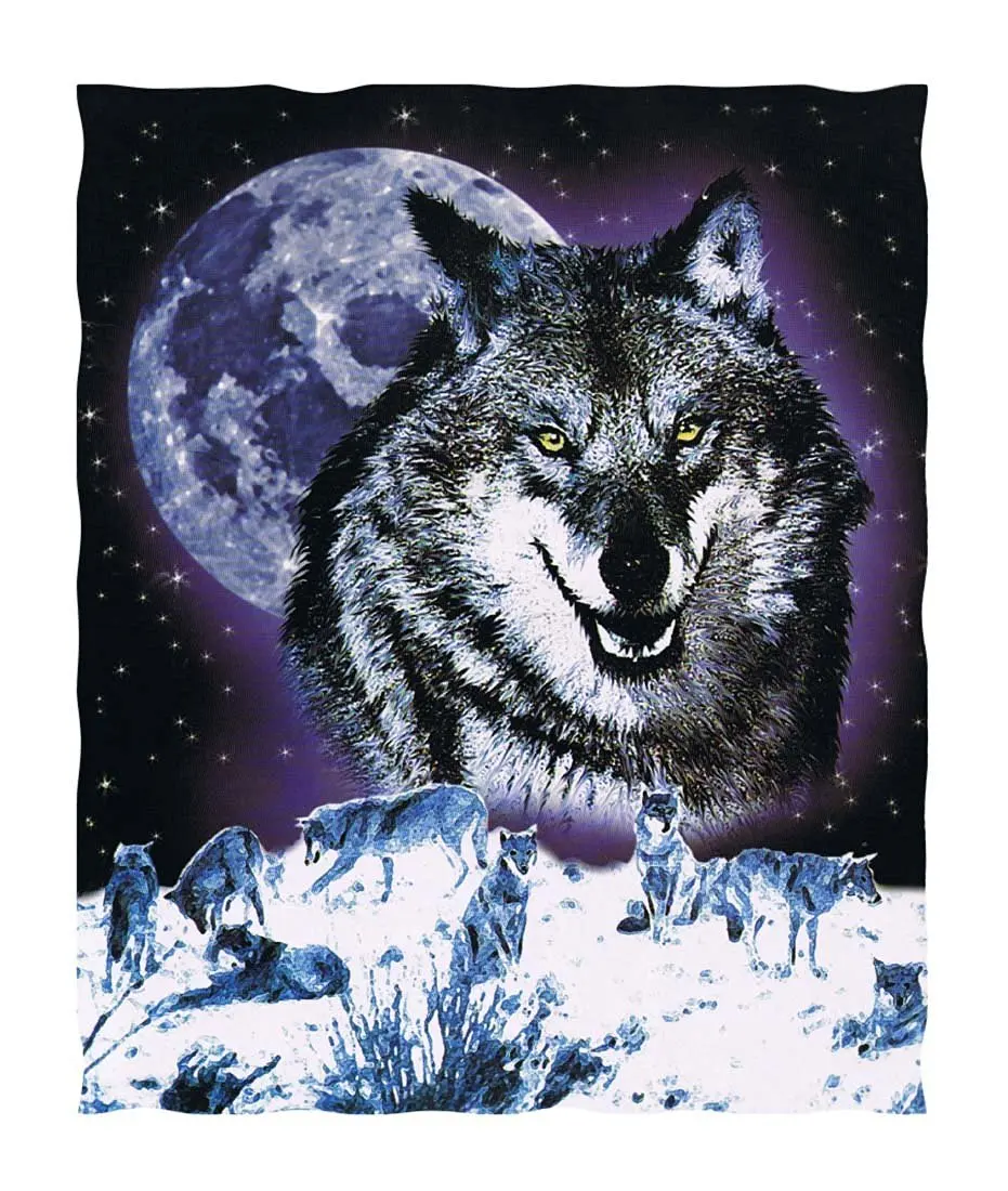 Super Soft Full Moon Night Sky Wolf Fleece Throw Blanket
