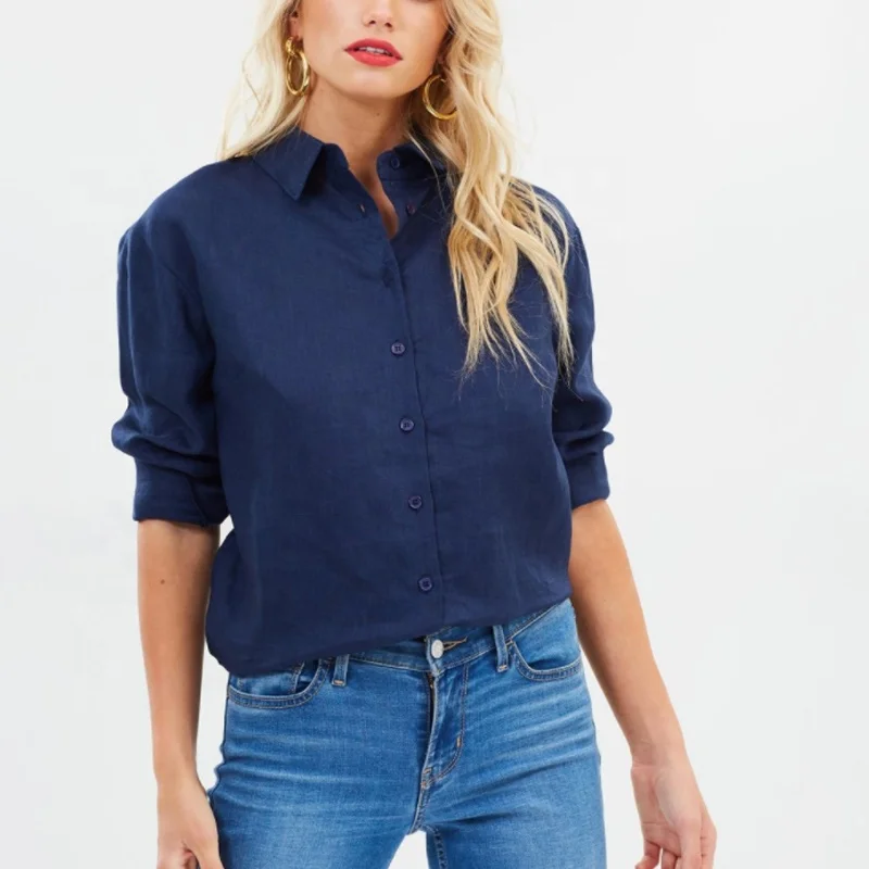 ladies navy linen shirt