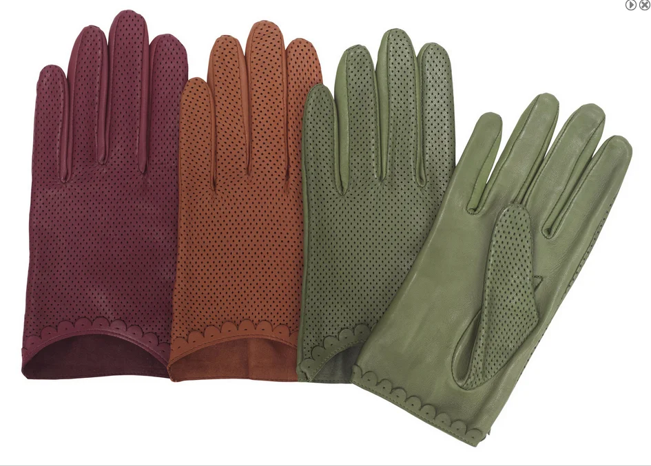 Womens perforated unlined leather gloves