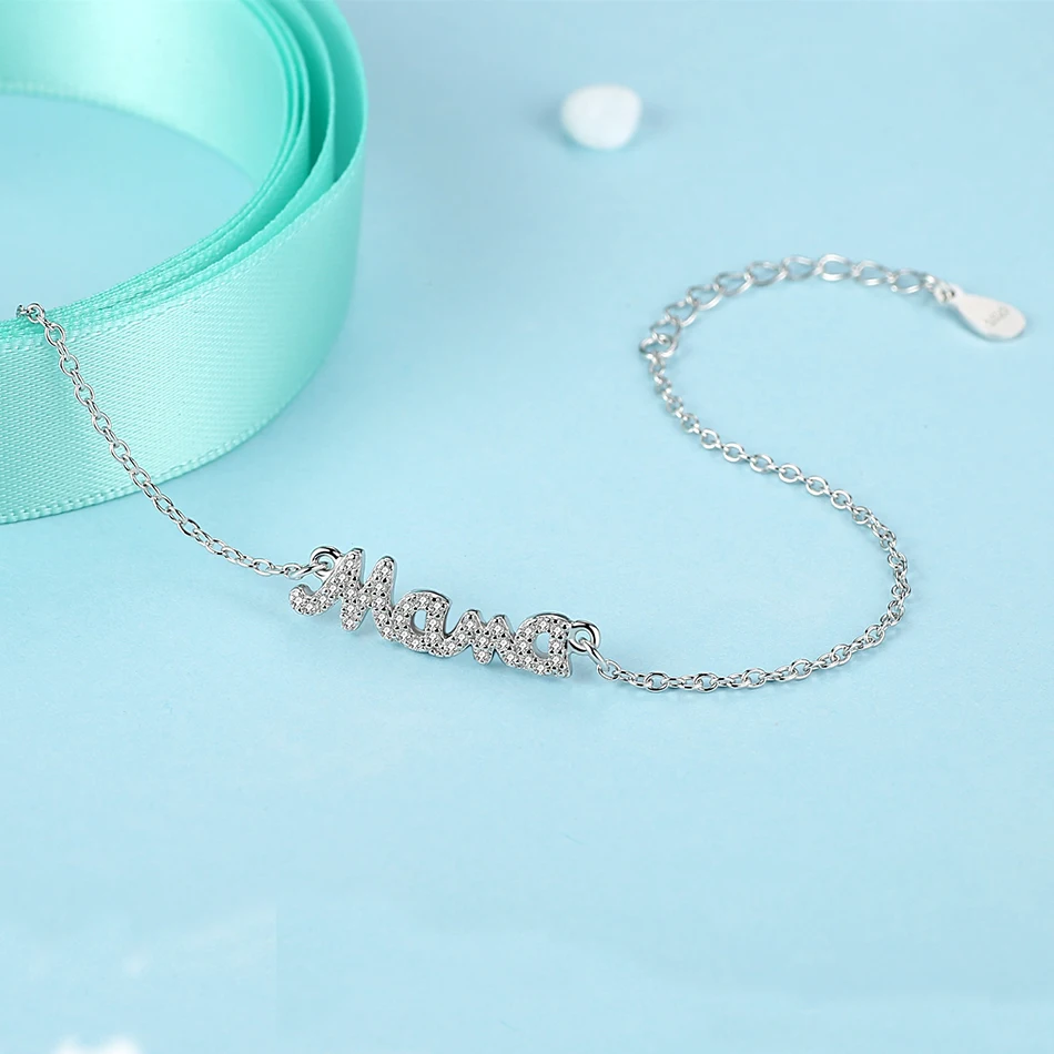 时尚饰品真正的925纯银水晶妈妈魅力手链手镯为妇女母亲节礼物