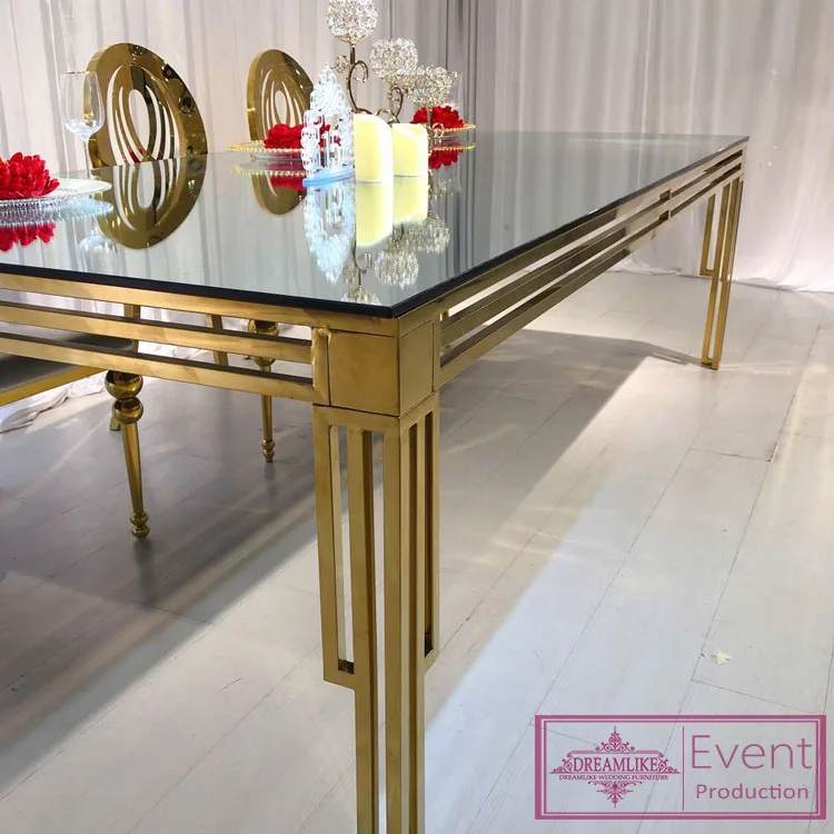 Rectangle Glass Mirrored Dining Room Gold Tables For Wedding Buy