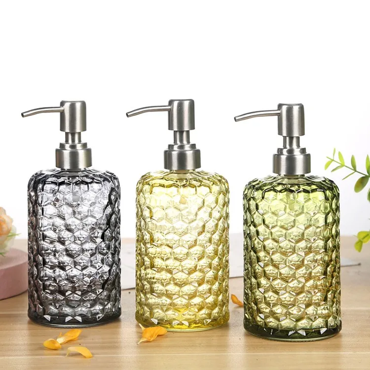 Colourful Glass Hand Soap Dispenser Bottle With Stainless Steel Pump