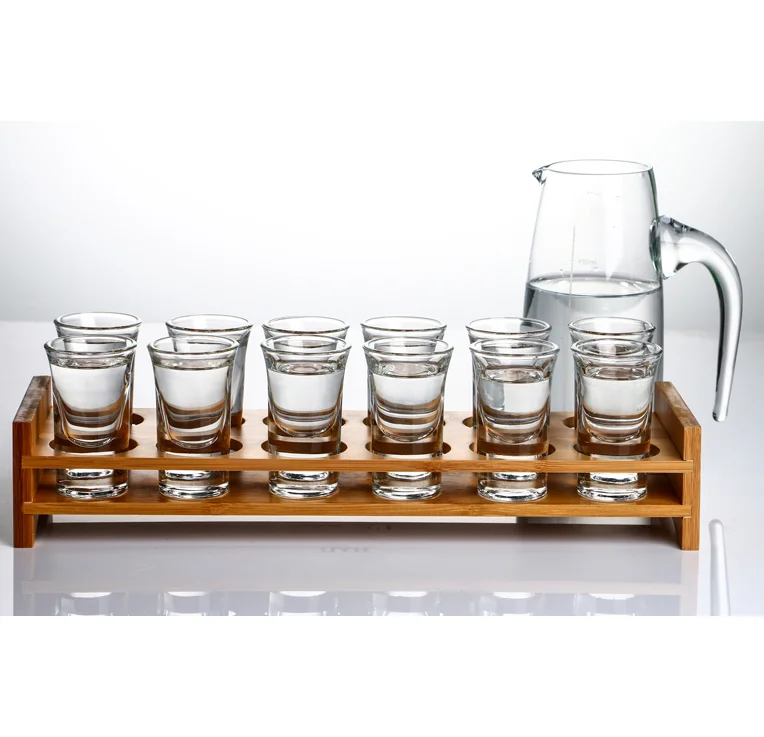 Natural Bamboo Shot Glass Storage Holder Rack Bars Shots Serving Tray