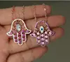 Rose Gold Plated 925 Sterling Silver Cubic Zirconia CZ Mother of Pearl White Shell Pave Hamsa Hand Evil Eye Pendant Necklace