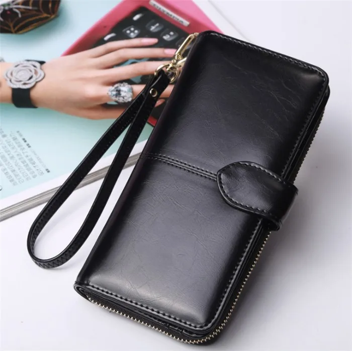 aliexpress fashion long design wax leather wristlet clutch purse women wallet 