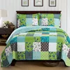 High quality Reactive printing green 3pcs quilt set cotton quilted patchwork printed bedspread