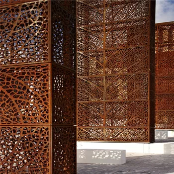 Decorative Rusted Corten Steel Mesh Facade Punching Corten Steel Wall ...