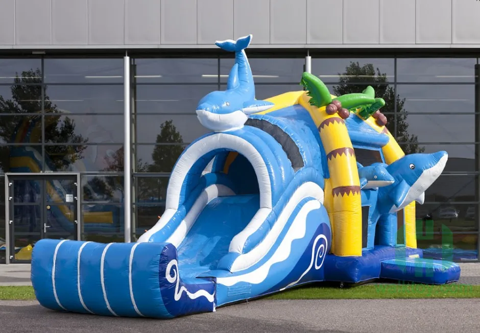 buy 海豚充气caslt幻灯片组合,海洋动物充气跳跃城堡,嗨海豚充气