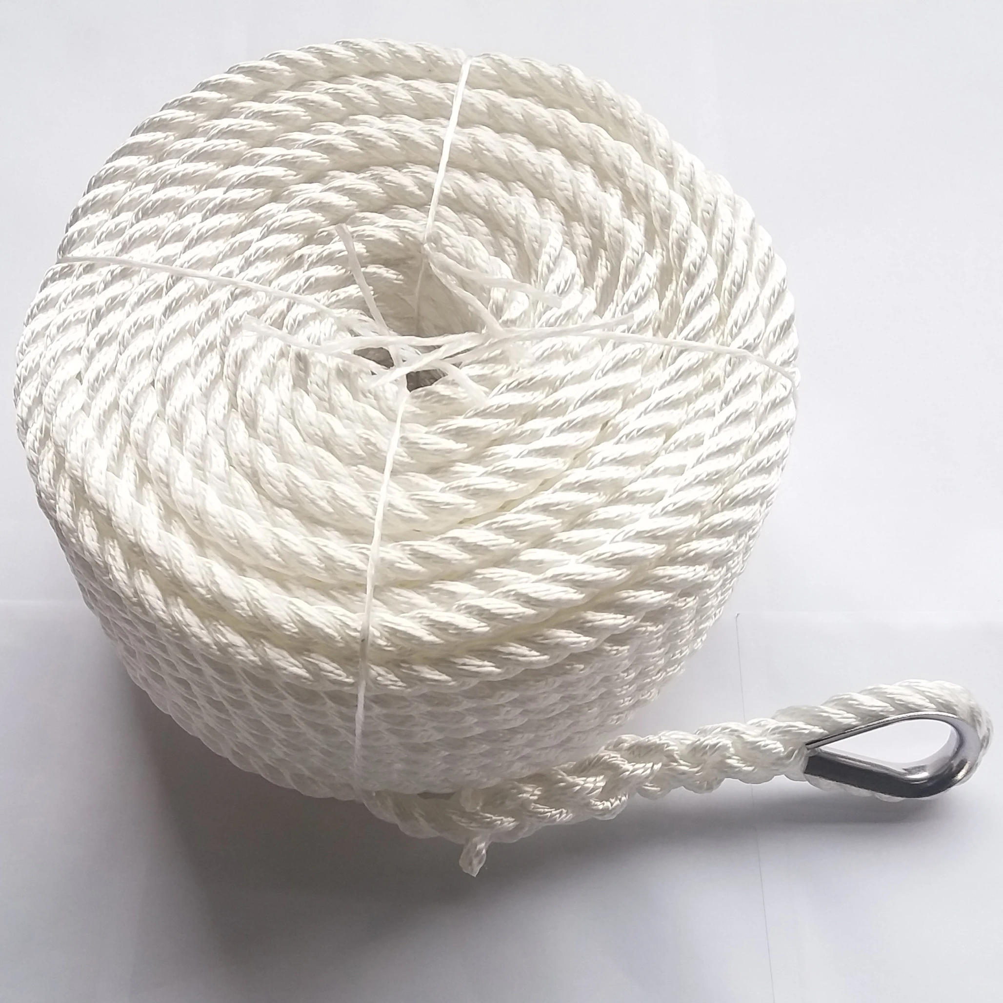 High performance customized package and size 3 strand twisted nylon/ polyester anchor line with SS thimble